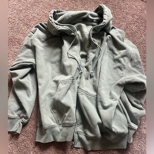 Brandy Melville Green/Blue Oversized Zip-Up Sweater